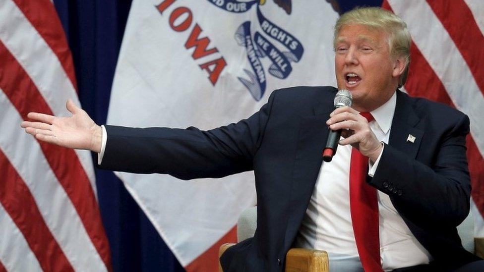 Donald Trump speaks at a campaign rally in Marshalltown, Iowa, 26 January