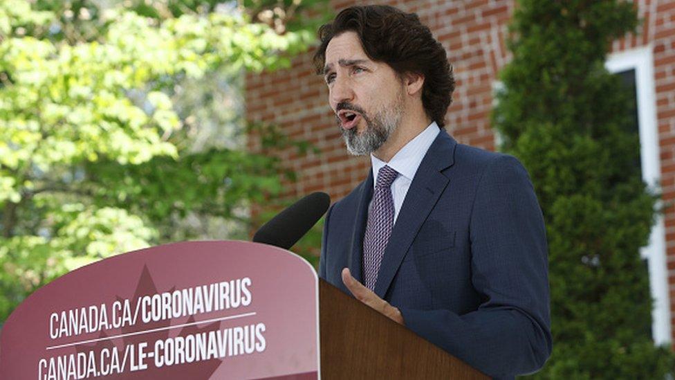 Justin Trudeau speaks during a news conference outside Rideau Cottage in Ottawa, Ontario