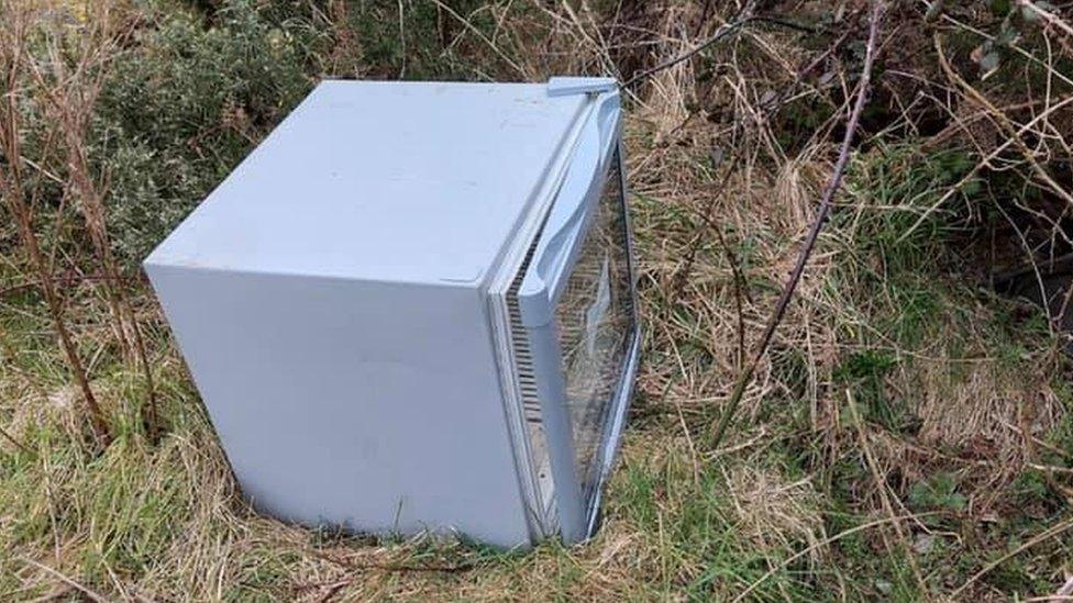 Fridge discarded in the countryside at Ballaugh