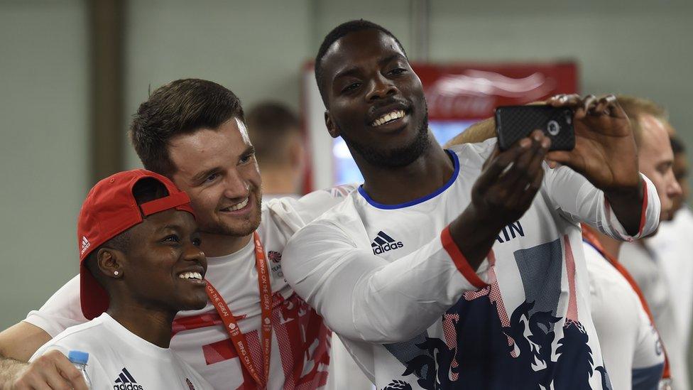 Lawrence with fellow Team GB Olympians Nicola Adams and Anthony Fowler