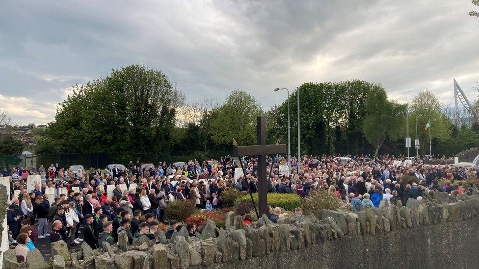 Hundreds of people at the vigil in Strabane for the victims of the minibus crash