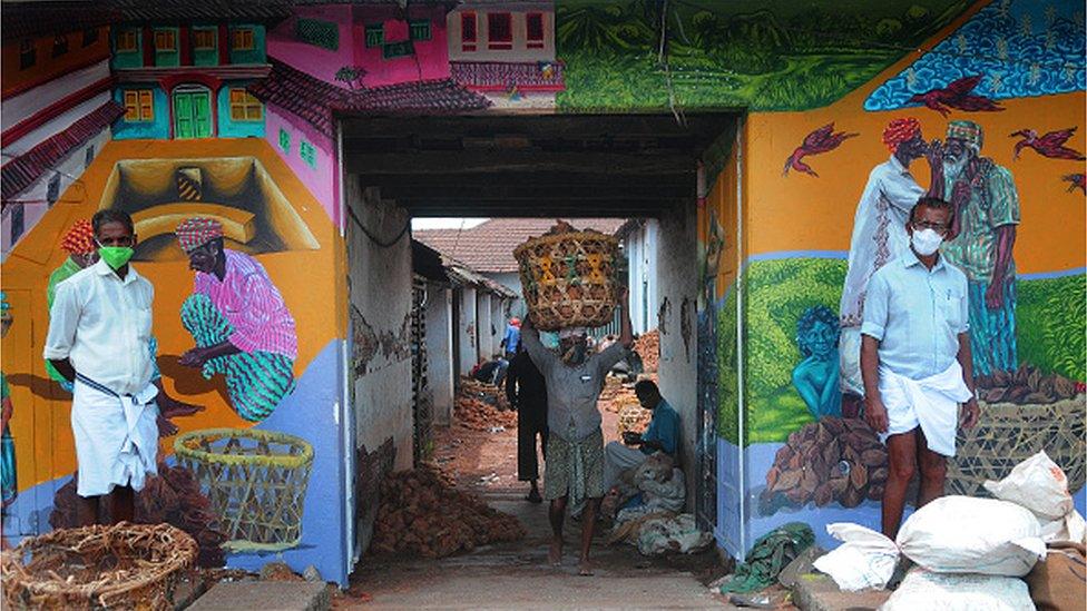 Coconut Street in Valiyangadi is active after the Covid lockdown relaxations. The street is open three days a week in Kozhikode,Kerala on June 24, 2021 in Kozhikode, India. (Photo by C. K Thanseer/DeFodi images via Getty Images)