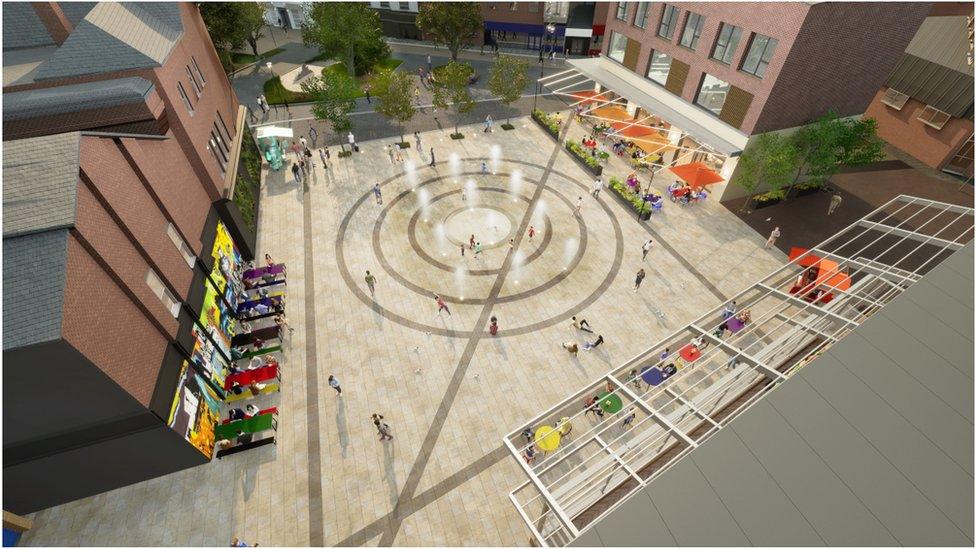 A digital image of the new Redditch plaza.