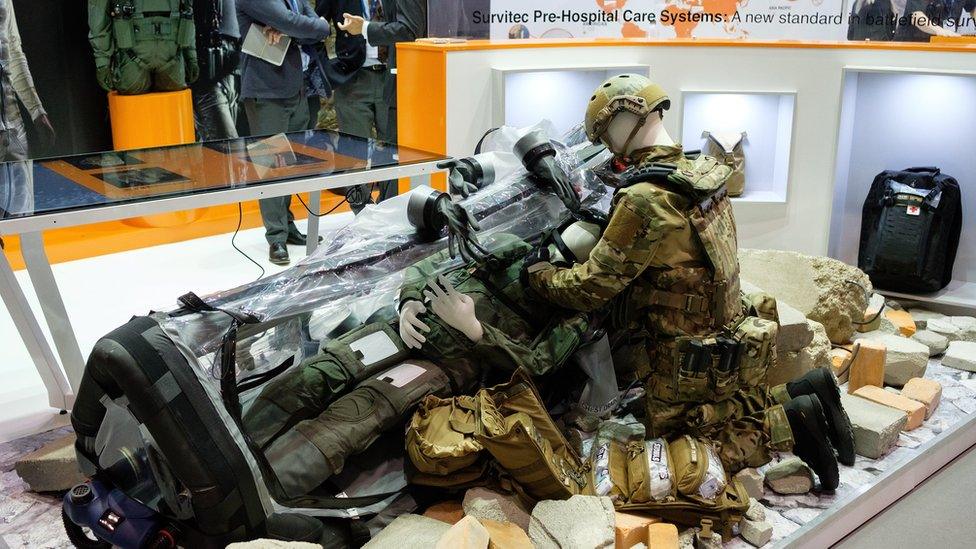 A portable emergency medical station was among the displays at the DSEI fair