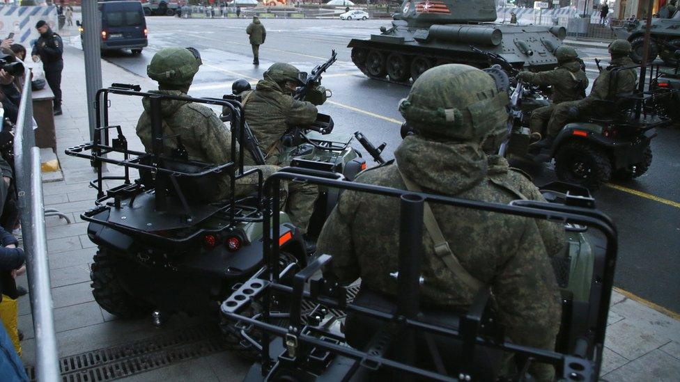 AM-1s being driven on Red Square, 26 Apr 18