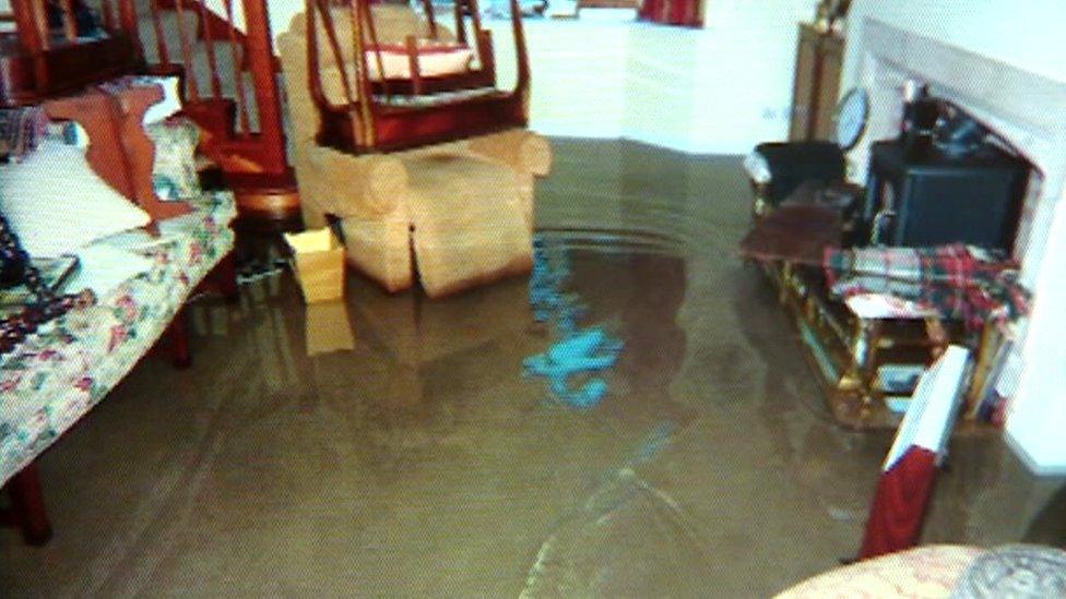 A home flooded after a burst water pipe in Nottinghamshire