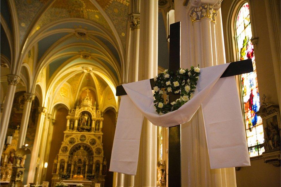 Church nave decorated for Easter