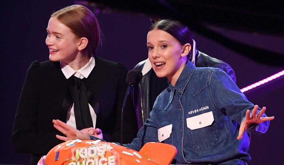 Sadie Sink and Millie Bobby Brown at the Nickelodeon Kids' Choice Awards in March