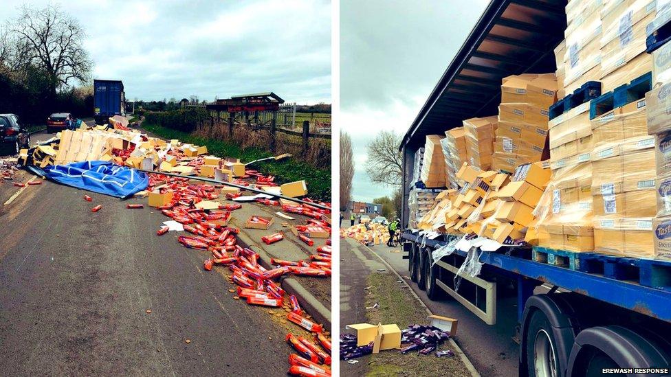 spilled biscuits from a lorry in derbyshire