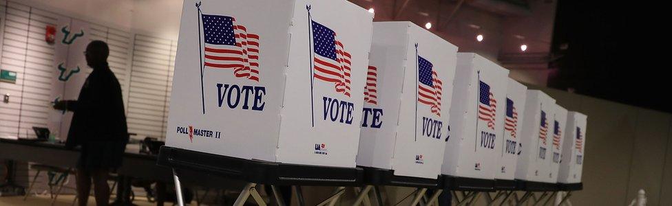 Voting booths are setup at the Yuengling center on the campus of University of South Florida