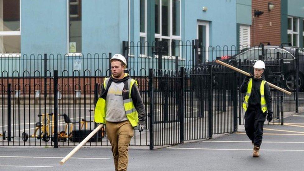 Builders at Abbey Lane Primary School, Sheffield