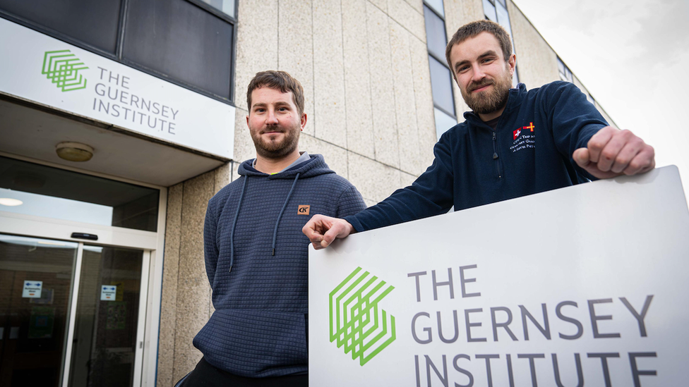 Ben Goubert and Kieran Creber outside TGI College