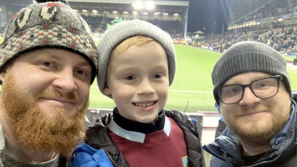 Steven Briggs, Raylan Briggs (six) and Lee Briggs at a Burnley game