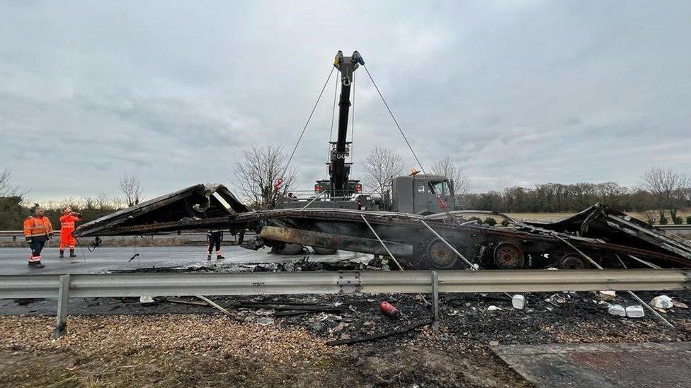 Lorry fire on M11