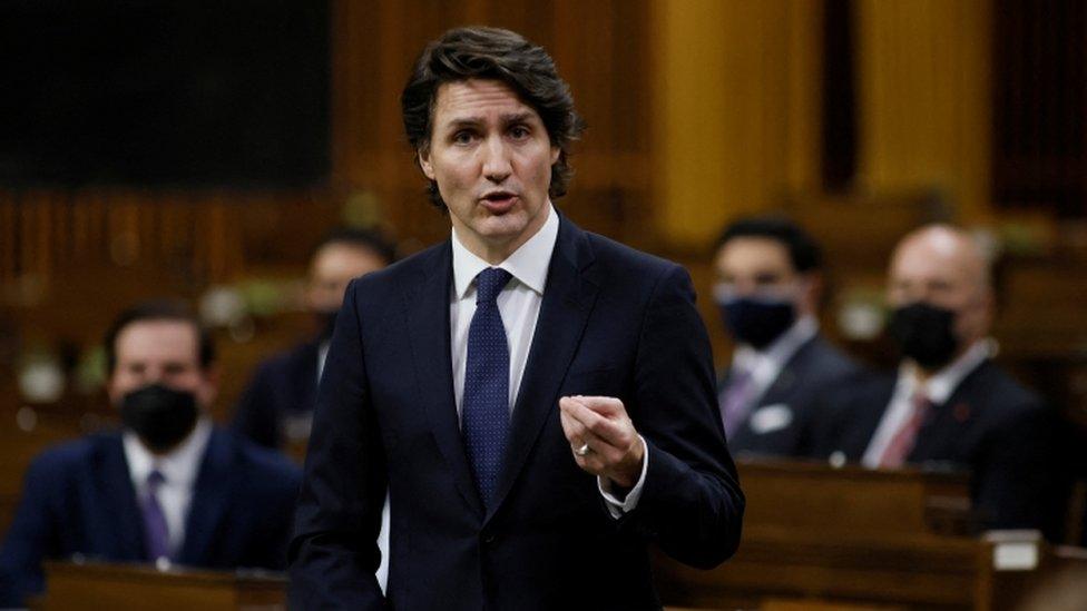 Canada"s Prime Minister Justin Trudeau speaks about the trucker protest during an emergency debate in the House of Commons on Parliament Hill in Ottawa