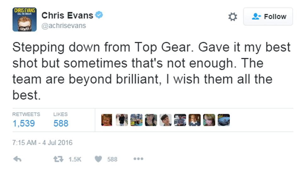 Chris Evans's tweet