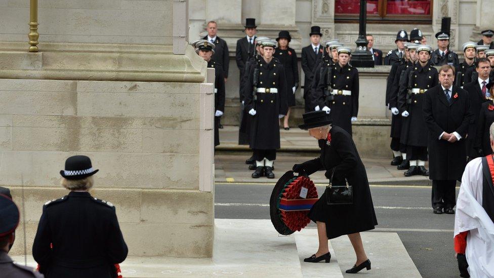 The Queen laying a wreath