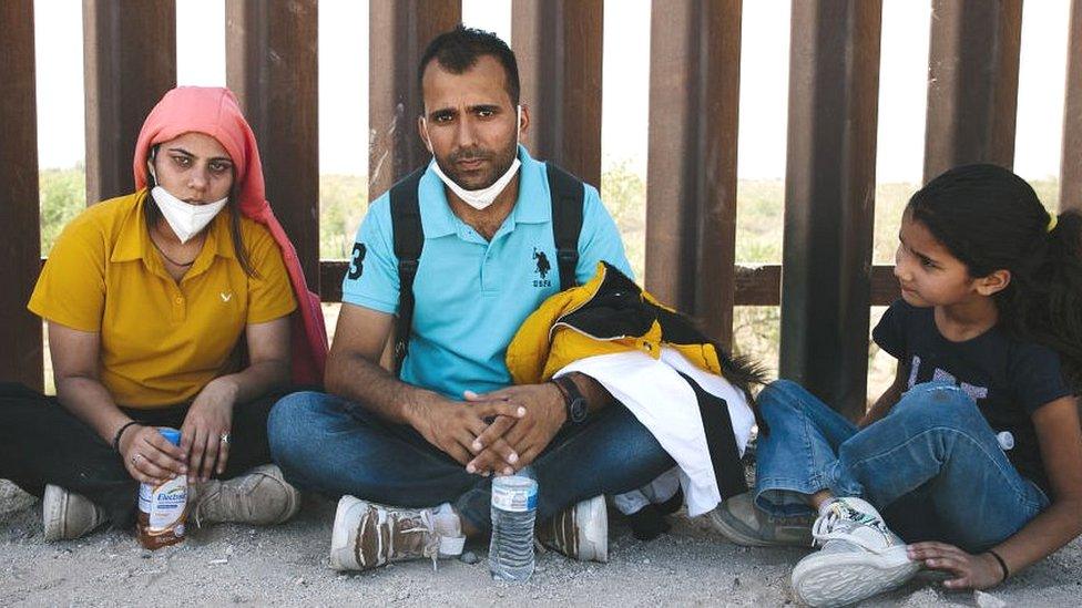 Indian family at border near Yuma, Arizona