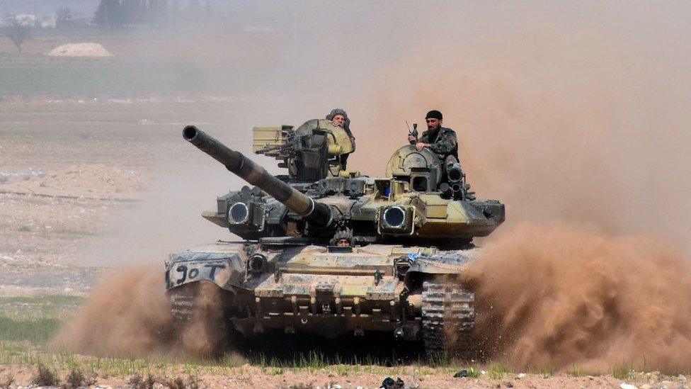 Syrian government tank near Aleppo, 8 Mar 17