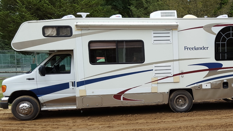 Christine's 26ft camper that she has been travelling around the United States in