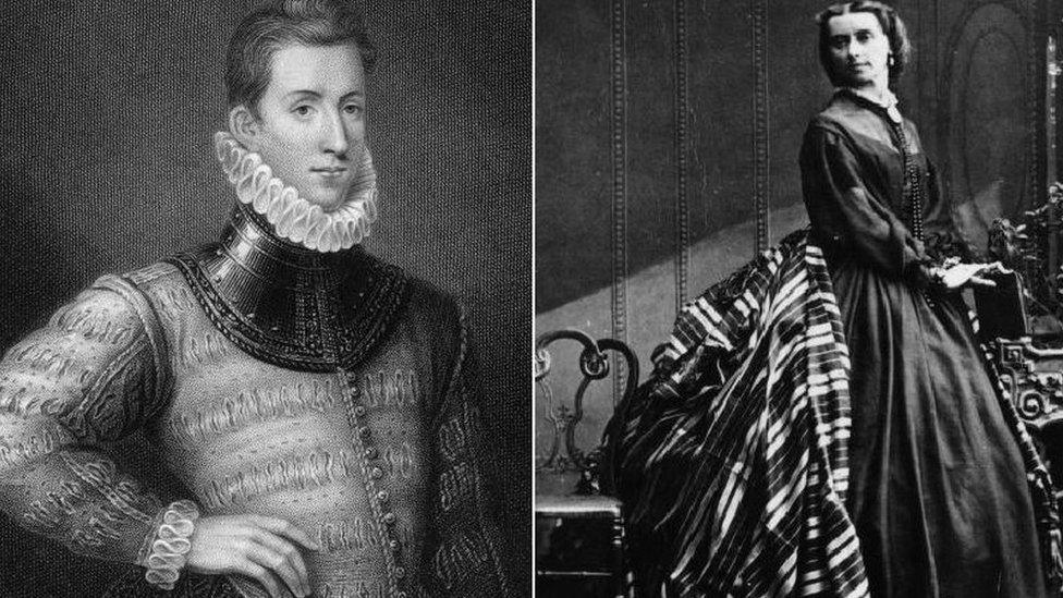 An Elizabethan man and Victorian woman