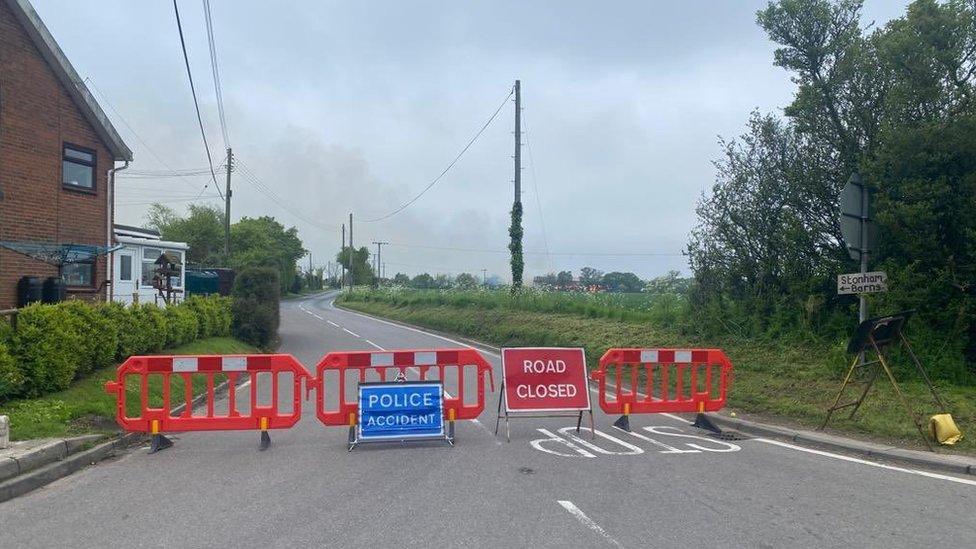 The road closure on the A1120 between Pettaugh and Stonham Aspal