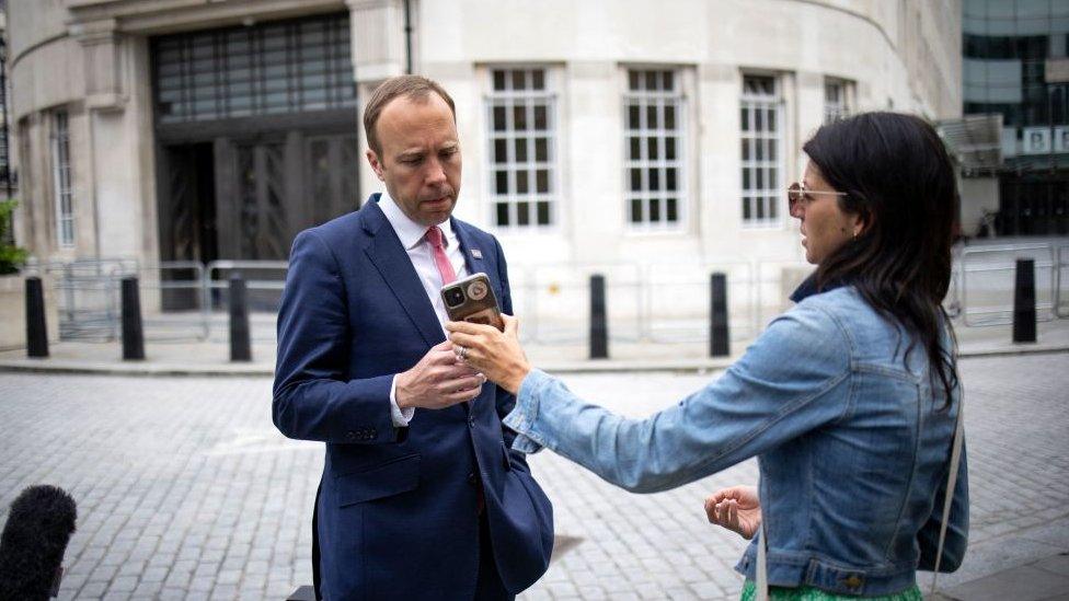 Matt Hancock with Gina Coladangelo outside BBC