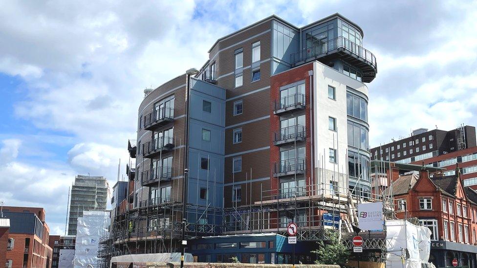 Islington Gates as protective sheeting is removed revealing new cladding