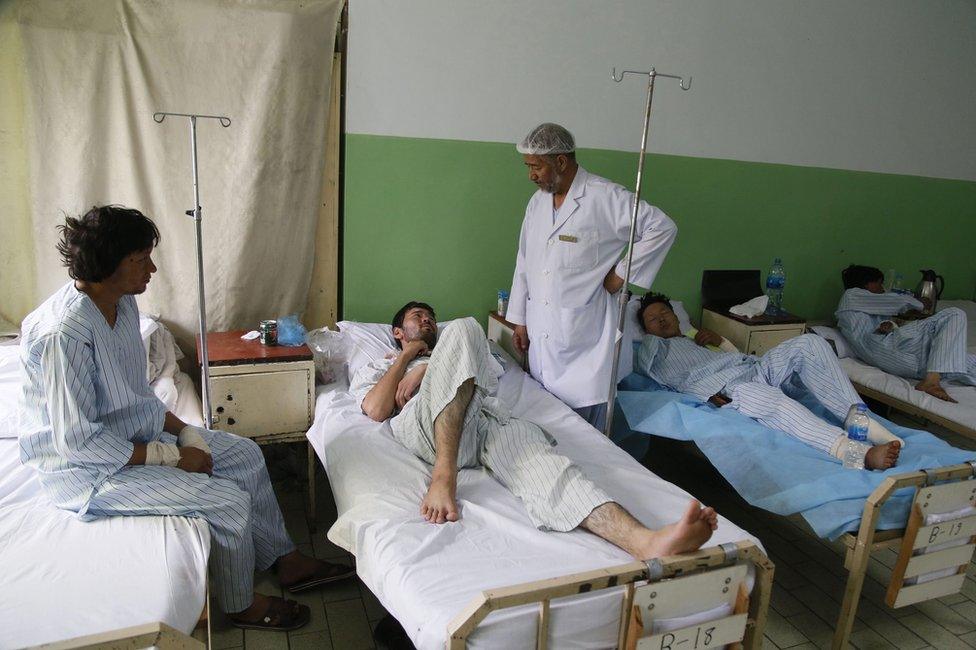 Injured survivors in a Kabul hospital, 24 July