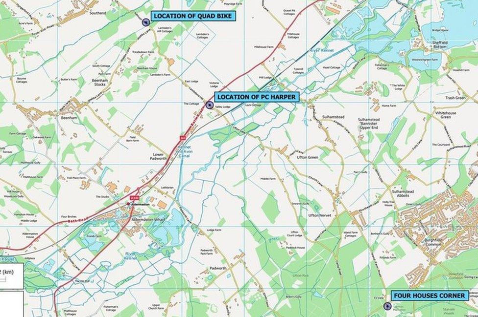 Map of locations in PC Harper case