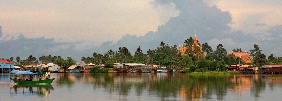 View of the riverbank in Kampot, Cambodia