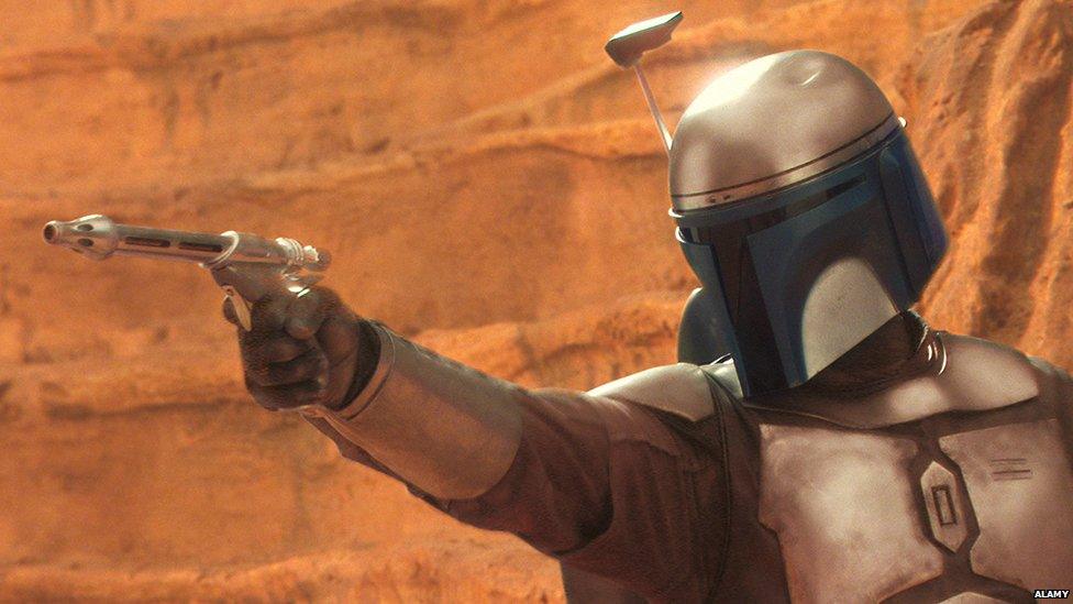 Jango Fett shooting his pistol