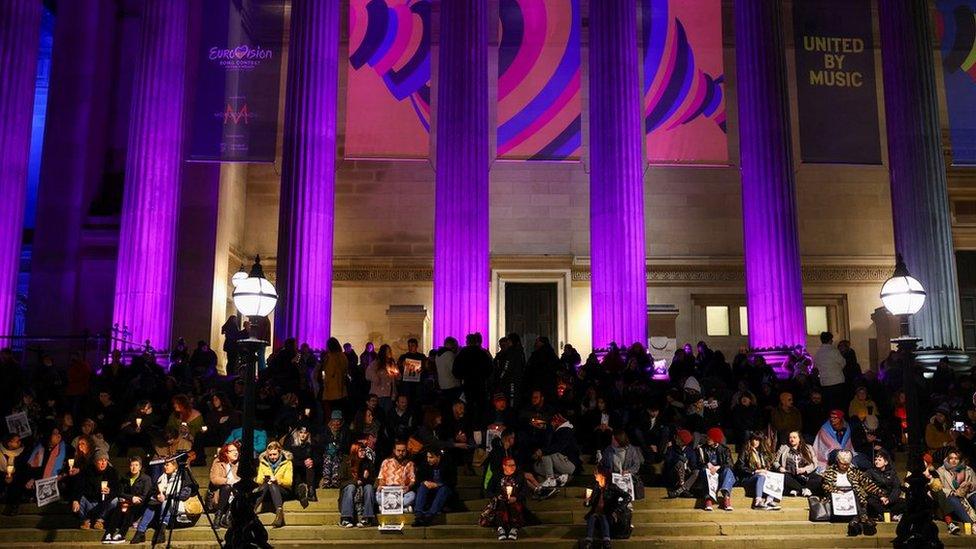 The crowd outside St George's Hall in Liverpool