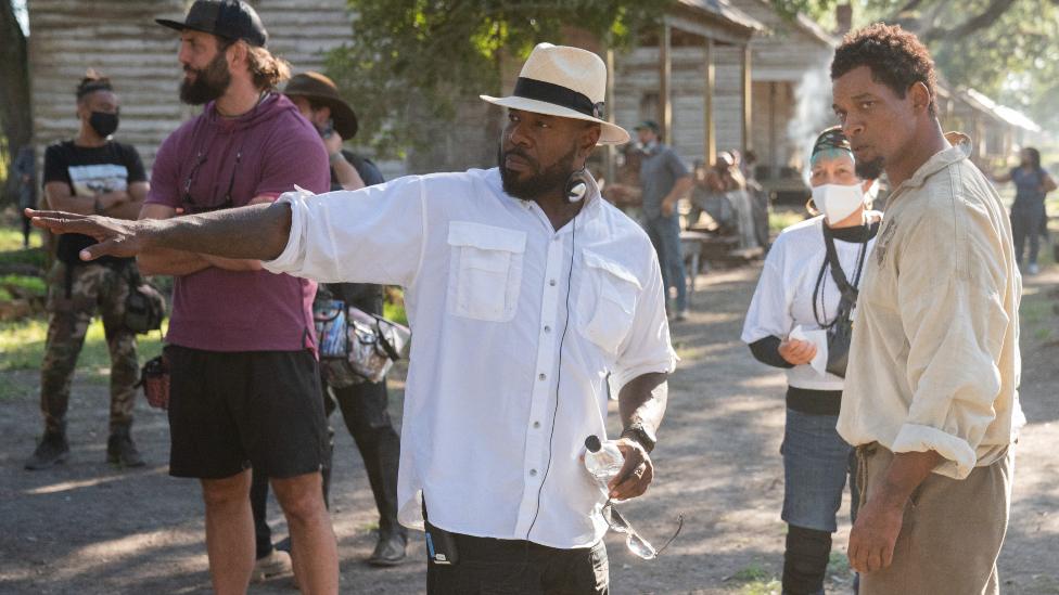 Antoine Fuqua and Will Smith on the set of Emancipation