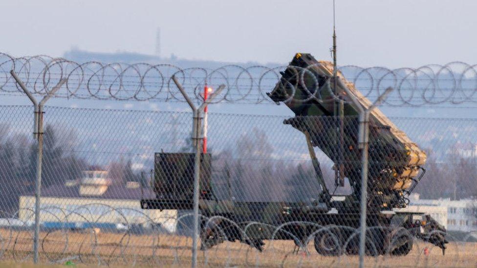 A Patriot missile system in Poland near the Ukraine border