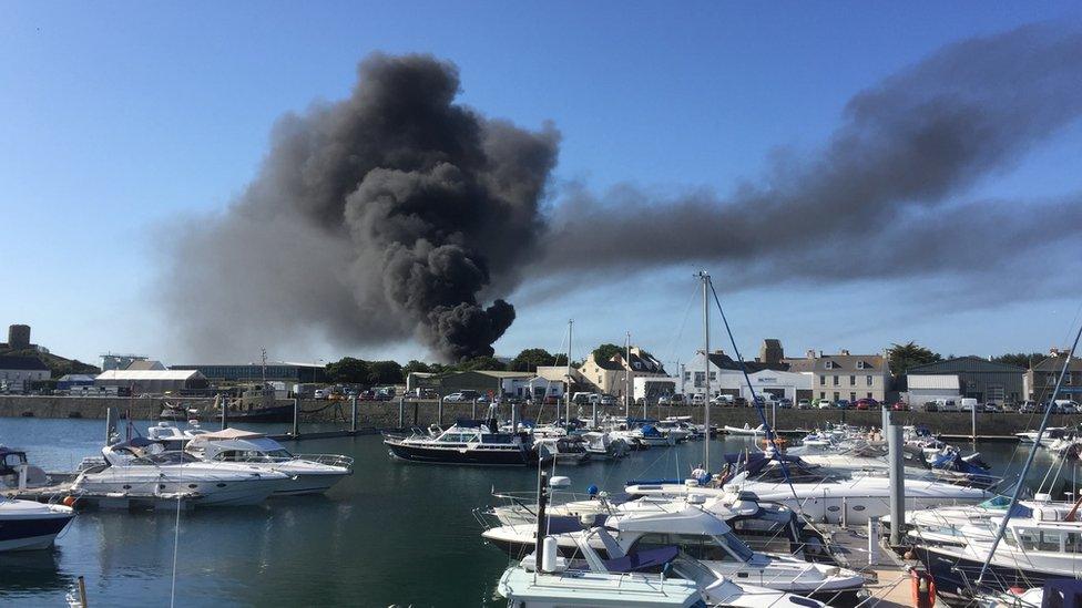 Plume of smoke seen from St Sampson's Marina