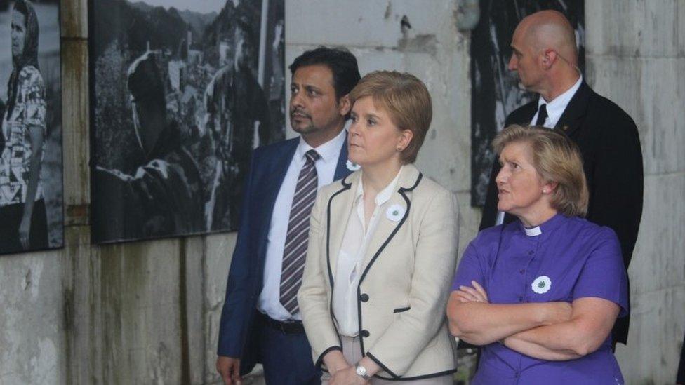 Nicola Sturgeon and the Very Rev Lorna Hood at a Srebrenica memorial