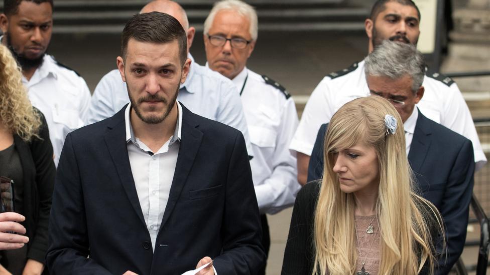 Chris Gard and Connie Yates, the parents of terminally ill baby Charlie Gard, speak to the media following their decision to end their legal challenge to take him to the U.S for experimental treatment, at The Royal Courts of Justice on July 24, 2017 in London, England.