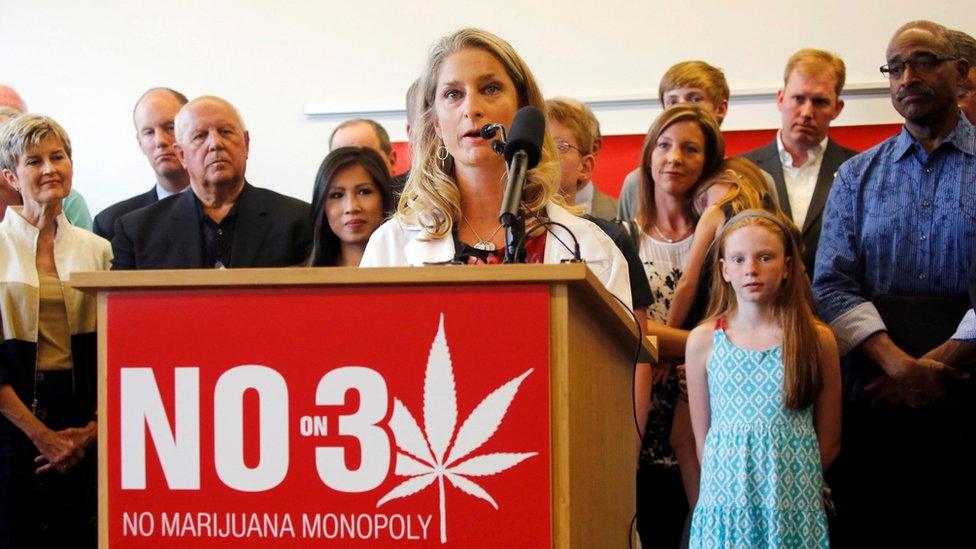 At Nationwide Children's Hospital's Research Institute Building, Sarah Denny, the hospital's attending paediatric physician, speaks during a news conference held by a coalition opposing a constitutional amendment to legalise marijuana for medical reasons and recreational use.