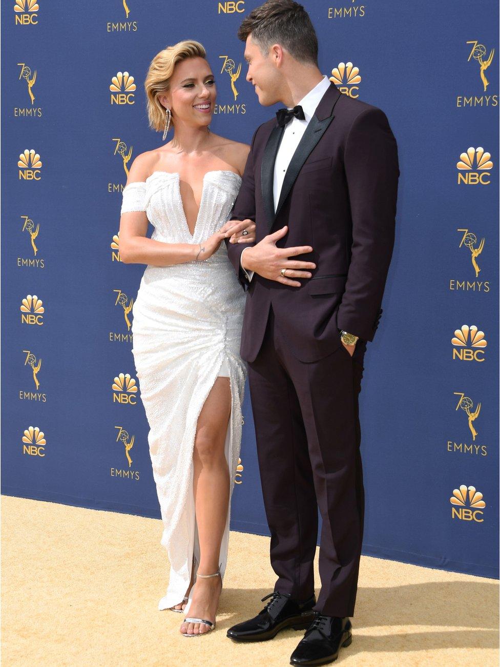 Scarlett Johansson with partner and Saturday Night Live star Colin Jost