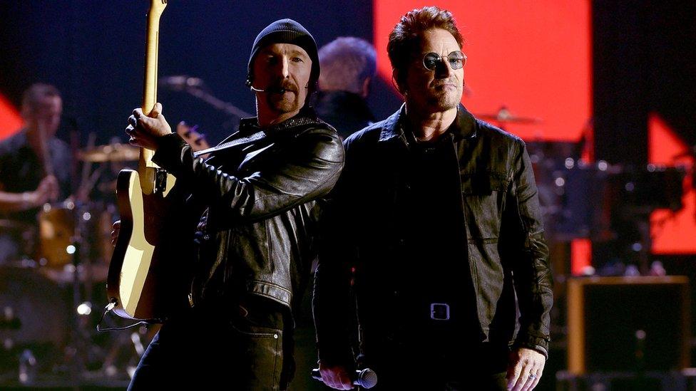 U2 performing at the iHeartRadio Music Festival in Las Vegas