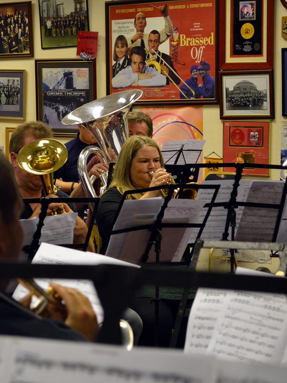 Laura Hirst with Grimethorpe Colliery Band in rehearsal