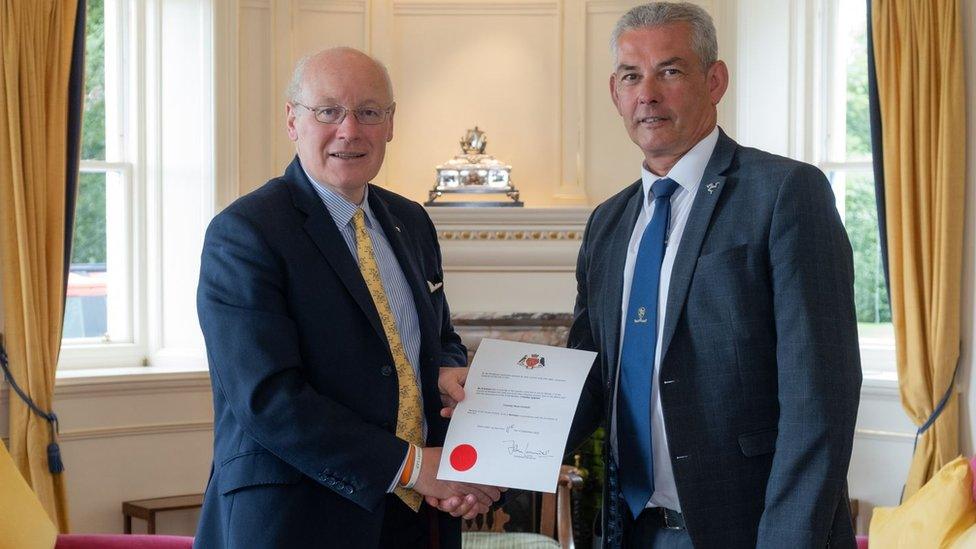 Lieutenant Governor Sir John Lorrimer with Tim Crookall