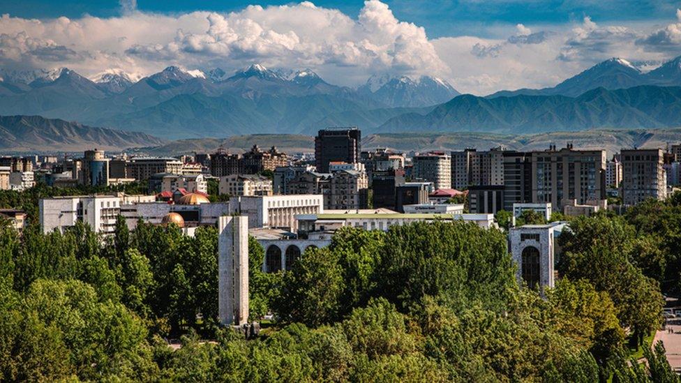 Bishkek, the capital of Kyrgyzstan, and the Kyrgyz Ala-Too mountains