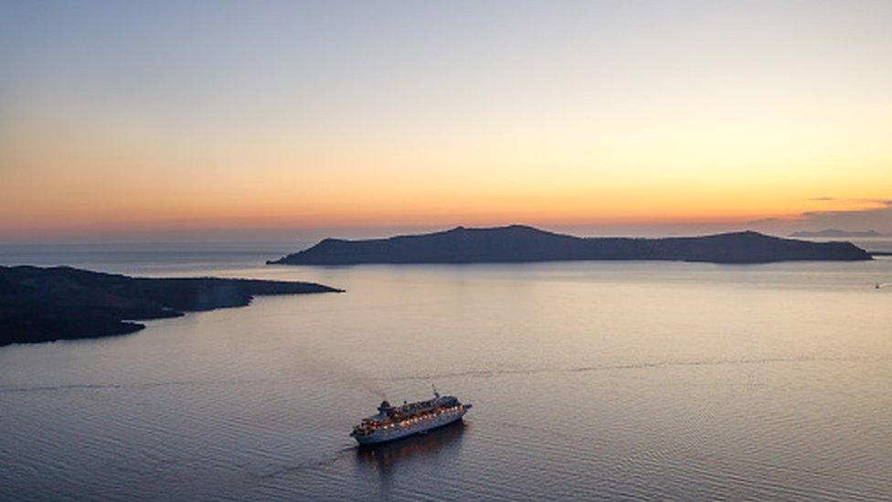 Cruise ship at sunset