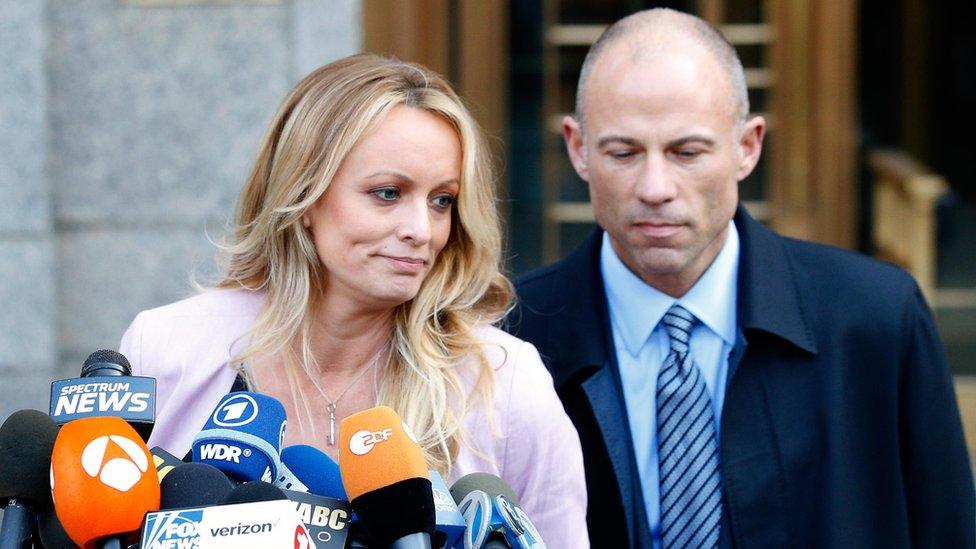 Stormy Daniels, left, and Michael Avenatti