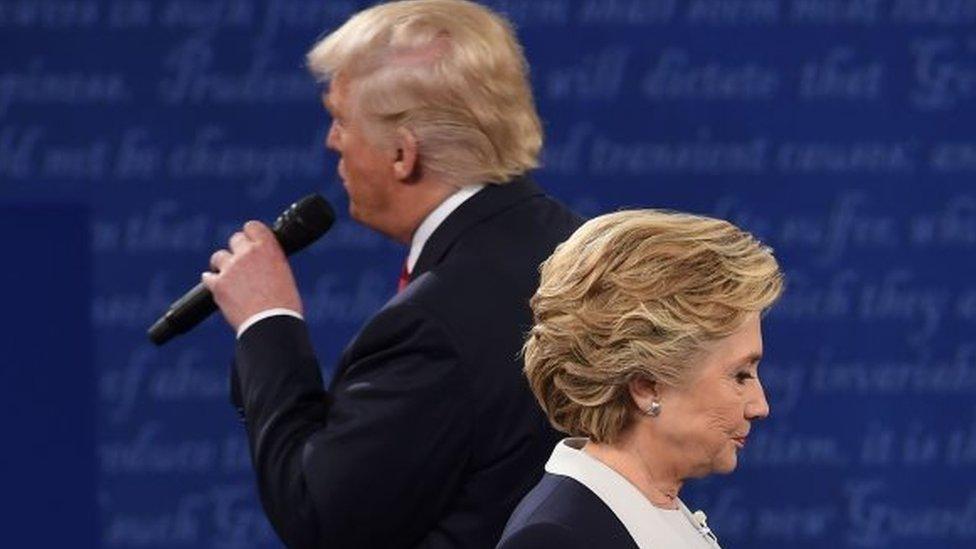 Donald Trump and Hillary Clinton at the second presidential debate, 9 August 2016