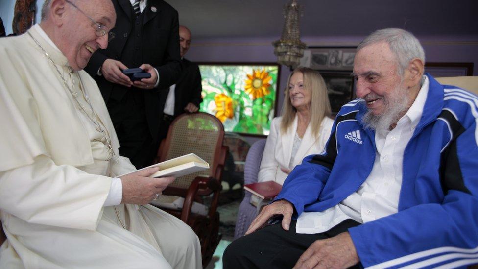 Pope Francis is pictured with Cuba's Fidel Castro on 20 September 2015