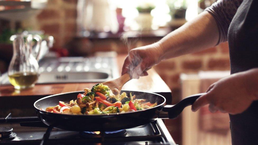 Pan cooking on gas hob