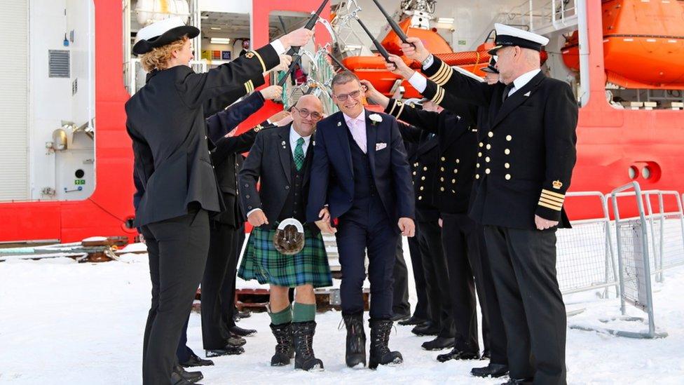 The couple tie the knot on board a research ship